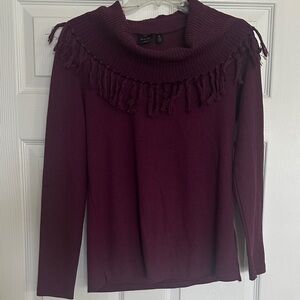 BRAND NEW!!! Rafaella Maroon Cowl Neck Sweater with Fringe